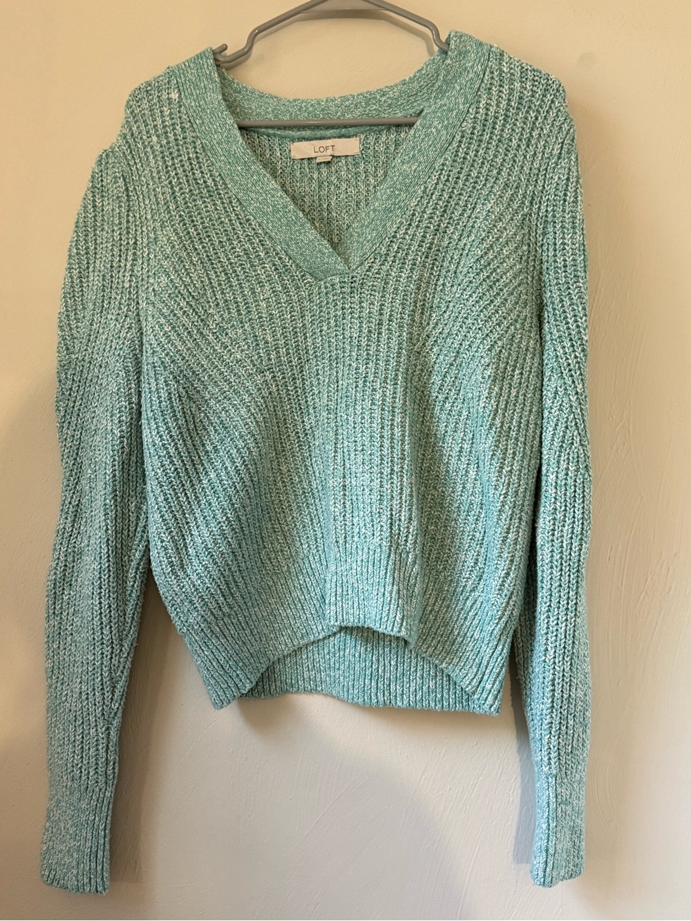 LOFT Mint Green V-Neck Chunky Knit Sweater